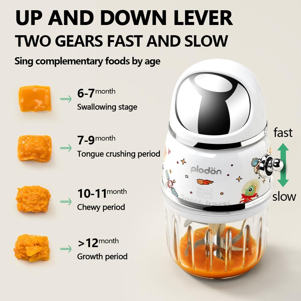 Baby Food Maker Mini Cute and Small Food Processor Puree Blender Grinder Chopper 1.2 Cup Glass Bowl with 6 Blade Electric (Spaceman-White(One Bowl))