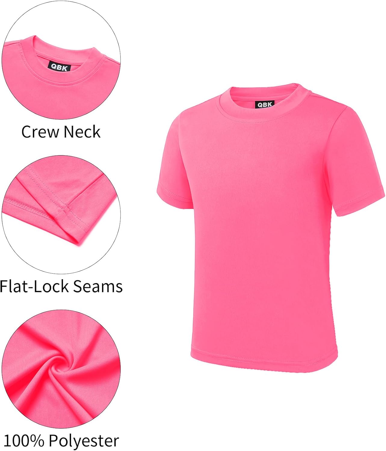 QBK 2T to Youth Neon Shirt Kids UPF 50+ Dry Fit Athletic Short Sleeve Rash Guard T Shirts for Boys Girls Sports Undershirt