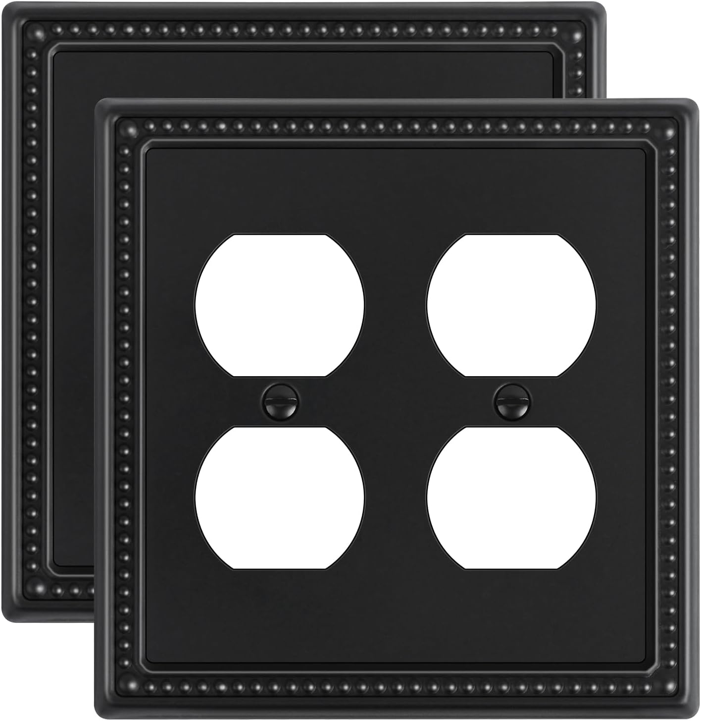 2-Pack Double Duplex Outlet Cover, Metal Switch Plates and Outlet Covers, Black Pearls Decorative Wall Plates for Electrical Outlets, 2 Gang Receptacle Cover, Corrosion Resistant