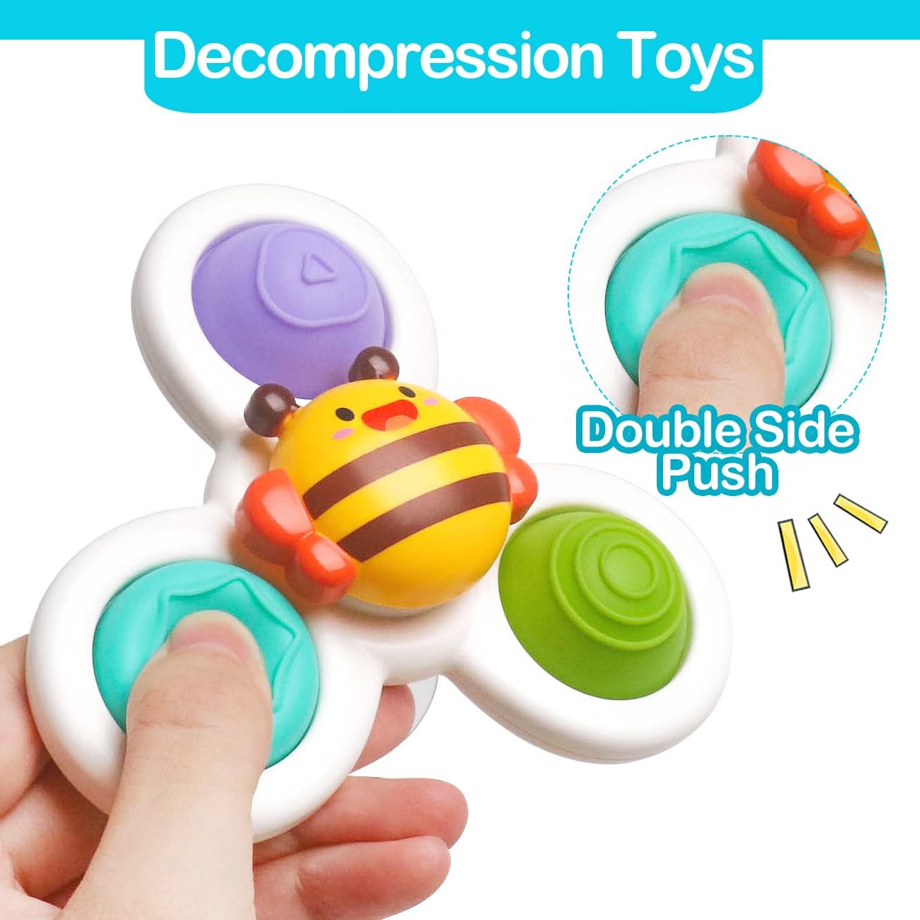 3PCS Suction Cup Toy for Baby 12-18 Months Spinning Sensory High Chair Toys Car Window Airplane Travel Toys First Birthday Easter Gift for Toddlers 1 2 3 Year Old Boys Girls