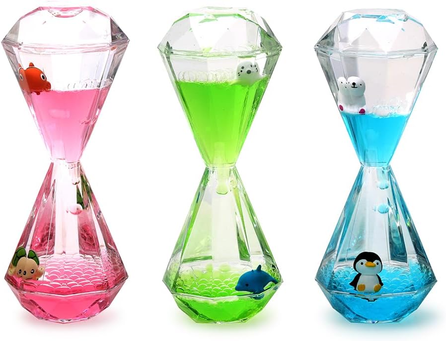 XINBAOHONG Liquid Motion Bubbler for Kids and Adults Hourglass Liquid Bubbler Timer for Sensory Play Fidget Toy Stress Management Desk Decor(Blue) (1 Blue+1 Pink+1 Green)