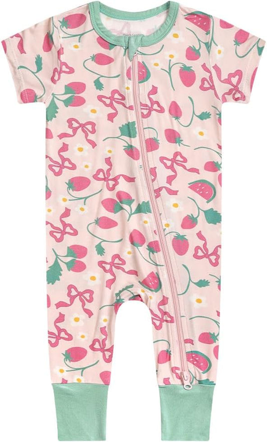 Teach Leanbh Toddler Unisex Baby Bamboo Viscose Pajamas 2 Way Zipper Short Sleeve Footless Romper Jumpsuit Sleep and Play