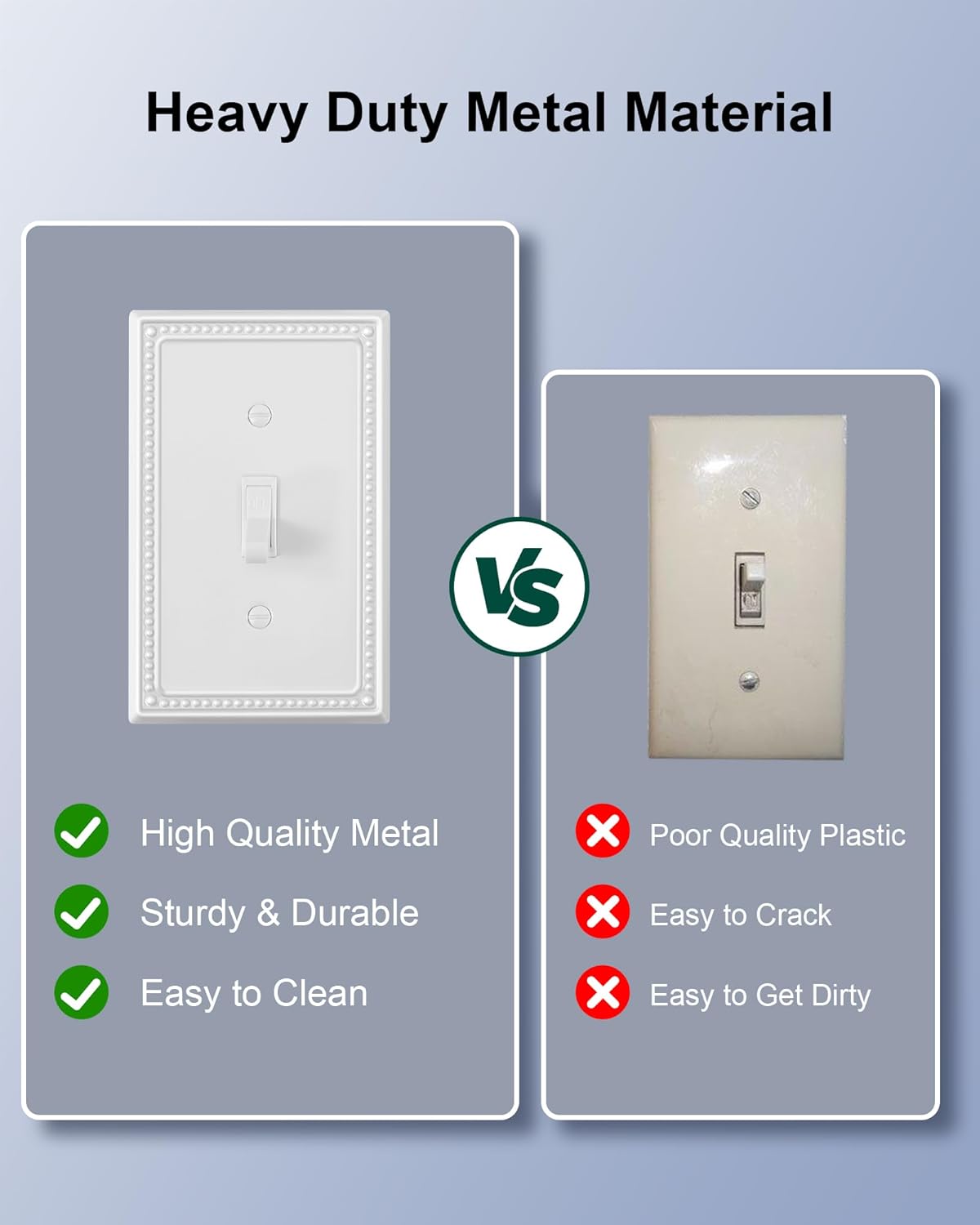 4-Pack Single Toggle Light Switch Cover Plate, Pearls Decorative Switch Plate Covers, Pure White 1 Gang Metal Wall Plate, Corrosion Resistant