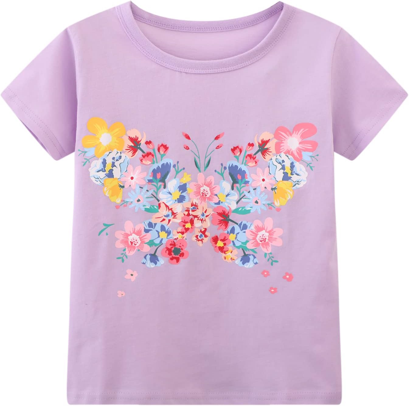 HILEELANG Girls' Tees Ruffle Short Sleeve T-Shirt Cotton Casual Graphic Summer Crewneck Tunic Tops