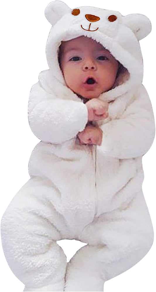 Newborn Baby Bear Fleece Romper One-Piece Footies Jumpsuit Pajama Infant Outfit for Baby Boys Girls