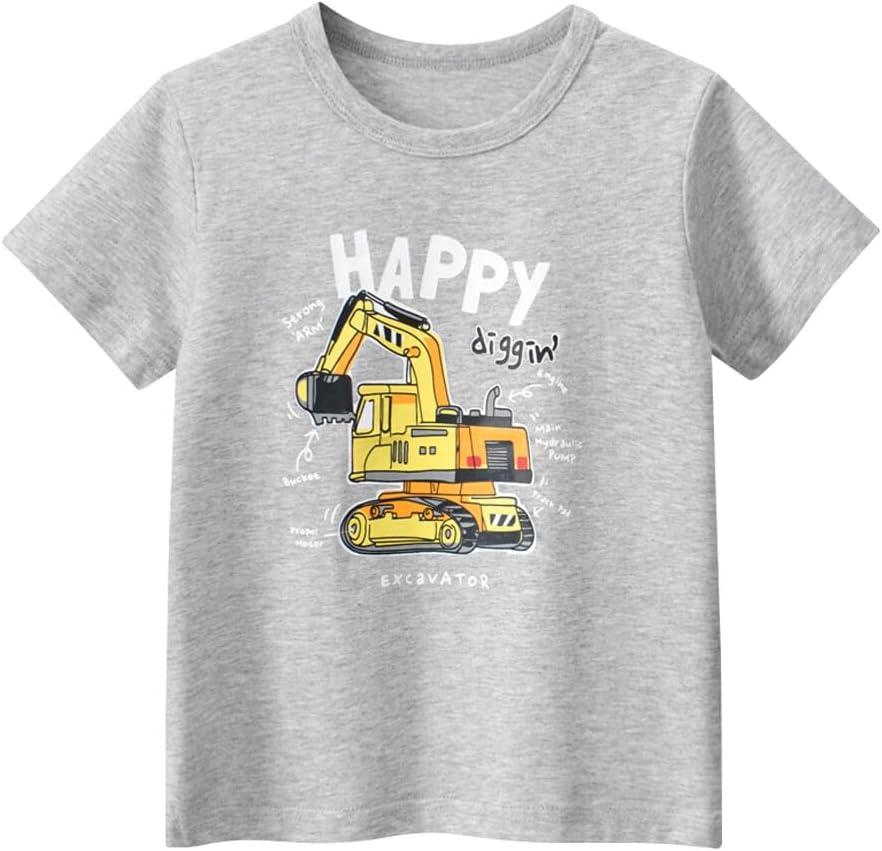 Boys' 4-Pack Excavator Short Sleeve Crewneck T-Shirts Top Tee Size 2-7 Years Toddler Boys' Value Pack Cotton T-Shirt