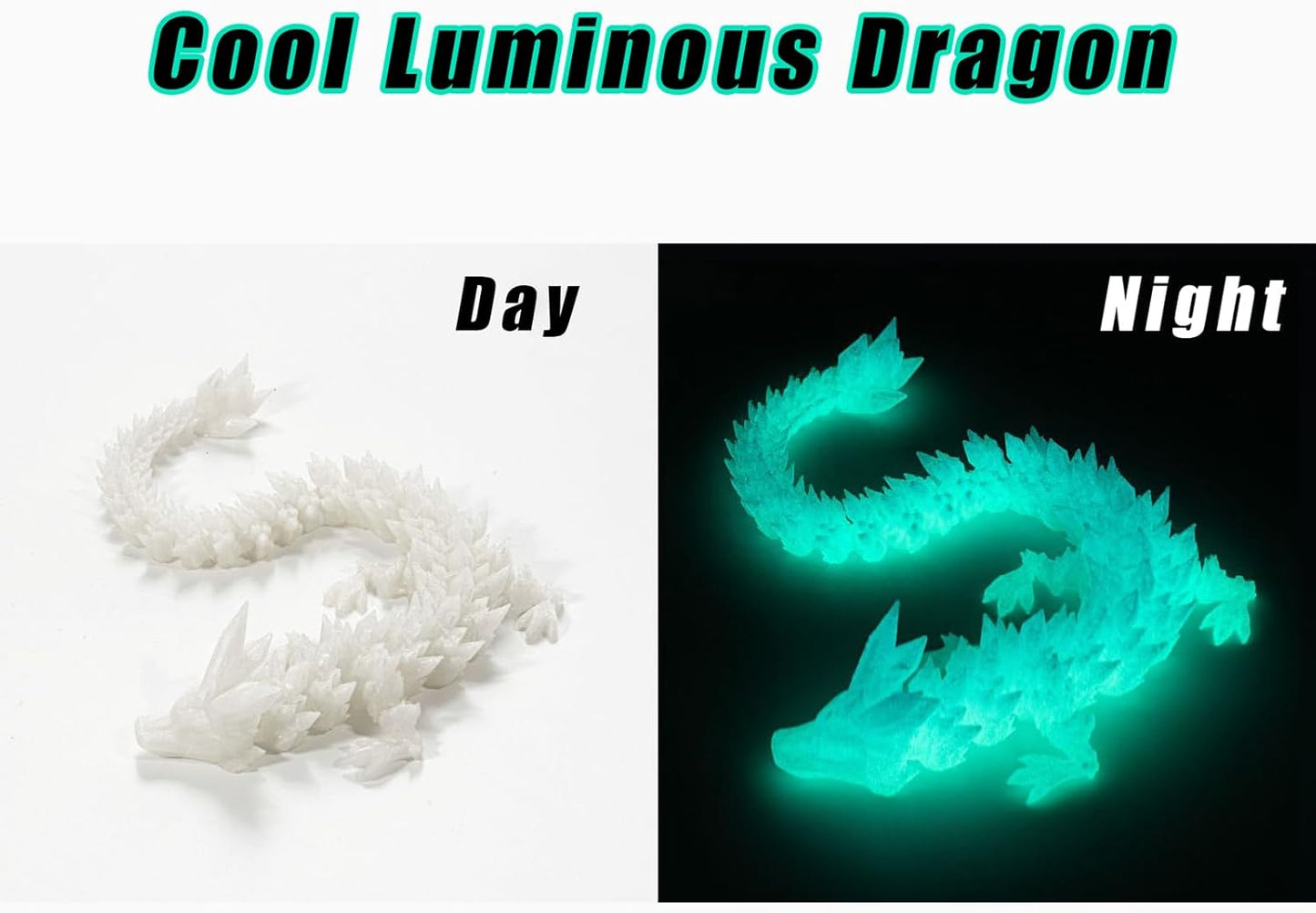 3D Printed Dragon in Egg, Full Articulated Dragon Crystal Dragon with Dragon Egg, Home Office Decor Executive Desk Toys, Adults Fidget Toys for Autism/ADHD (Luminous, 12")