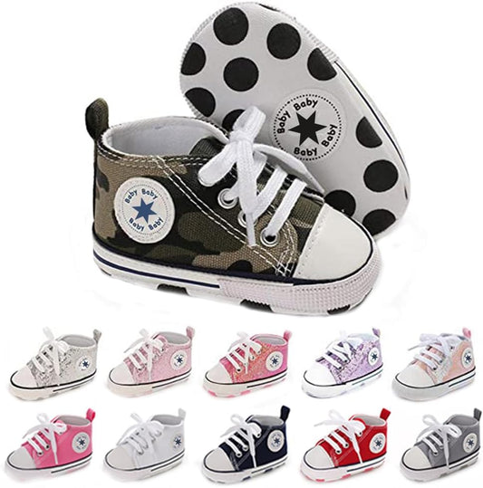 Unisex Baby Girls Boys Canvas High-top Shoes, Newborn Infant Anti-Slip Soft Sole Frist Walking Breathable Sneakers