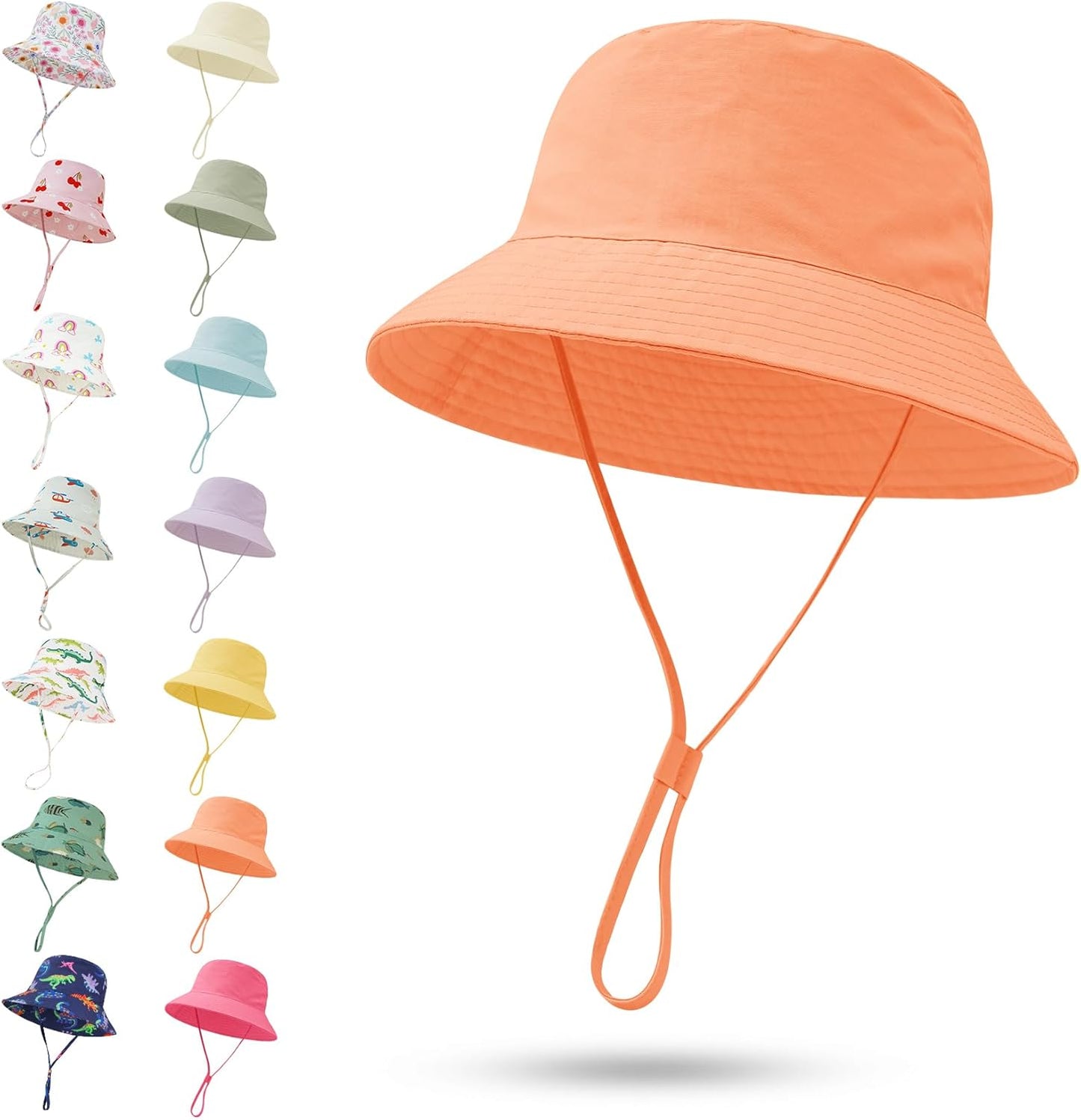 Baby Sun Hat 0-6 Years Toddler Boys Girls Adjustable Bucket Hats Kids Bucket Hats UPF 50+ Wide Brim Beach Swim Pool