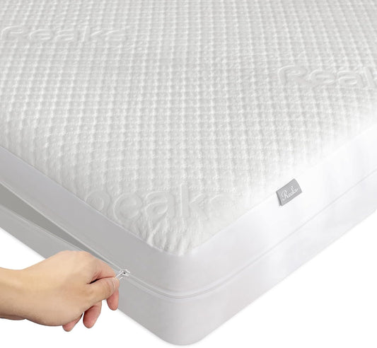 Twin Size Mattress Protector with Zipper - 100% Waterproof Zippered Mattress Cover - Soft & Cooling Noiseless Bed Mattress Covers - Top Removable Mattress Encasement 10-12" Deep