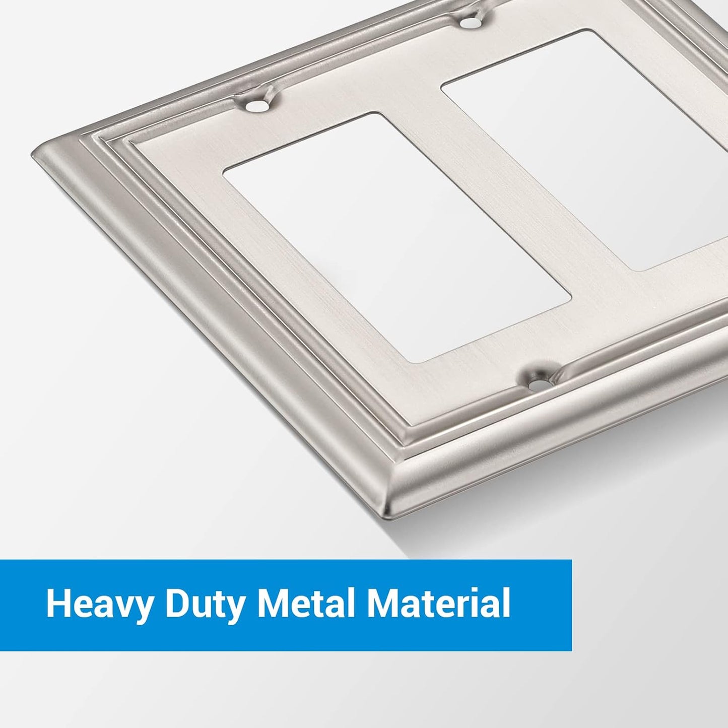 DEWENWILS Double Decorator Wall Plates, Brushed Nickel Outlet Covers, Metal Face Plates for Electrical Outlets, GFCI, Dimmer Switch, 2-Pack