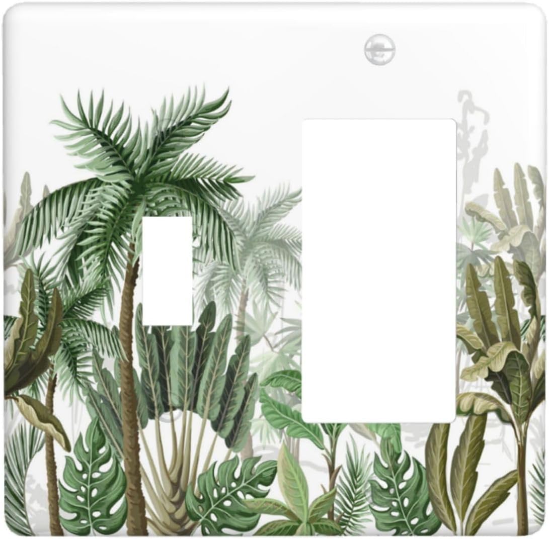 Palm Tree Banana Leaf Green Rainforest Natural Landscape Outlet Covers 1 Toggle 1 Rocker Combination Decorative Wall Plate Electrical Switch Plates Light Switch Cover Plate for Bed Room Living Room