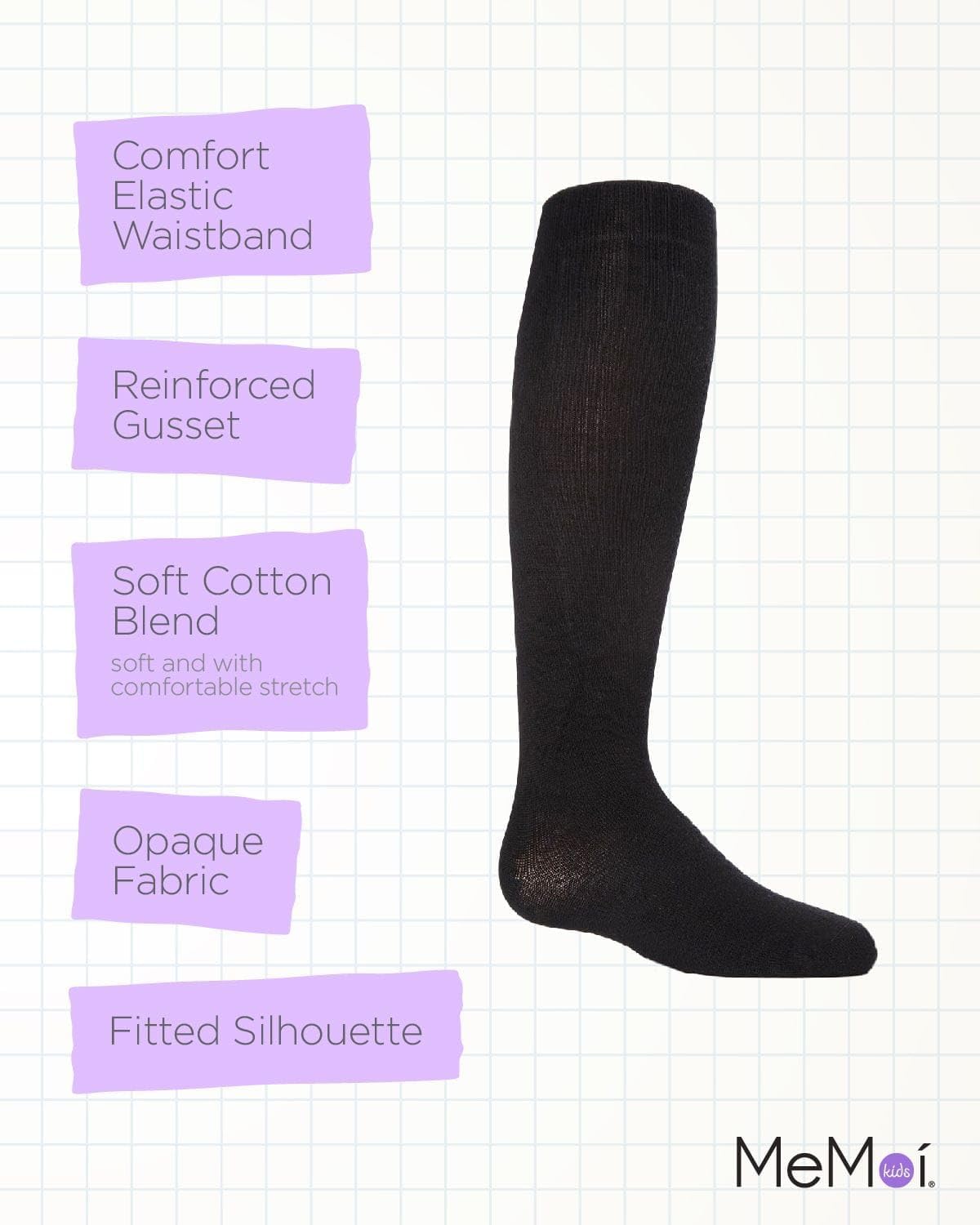 MeMoi Soft Pima Cotton Tights for Girls, Soft and Lightweight Opaque Tights for girls - Sizes 8 to 16