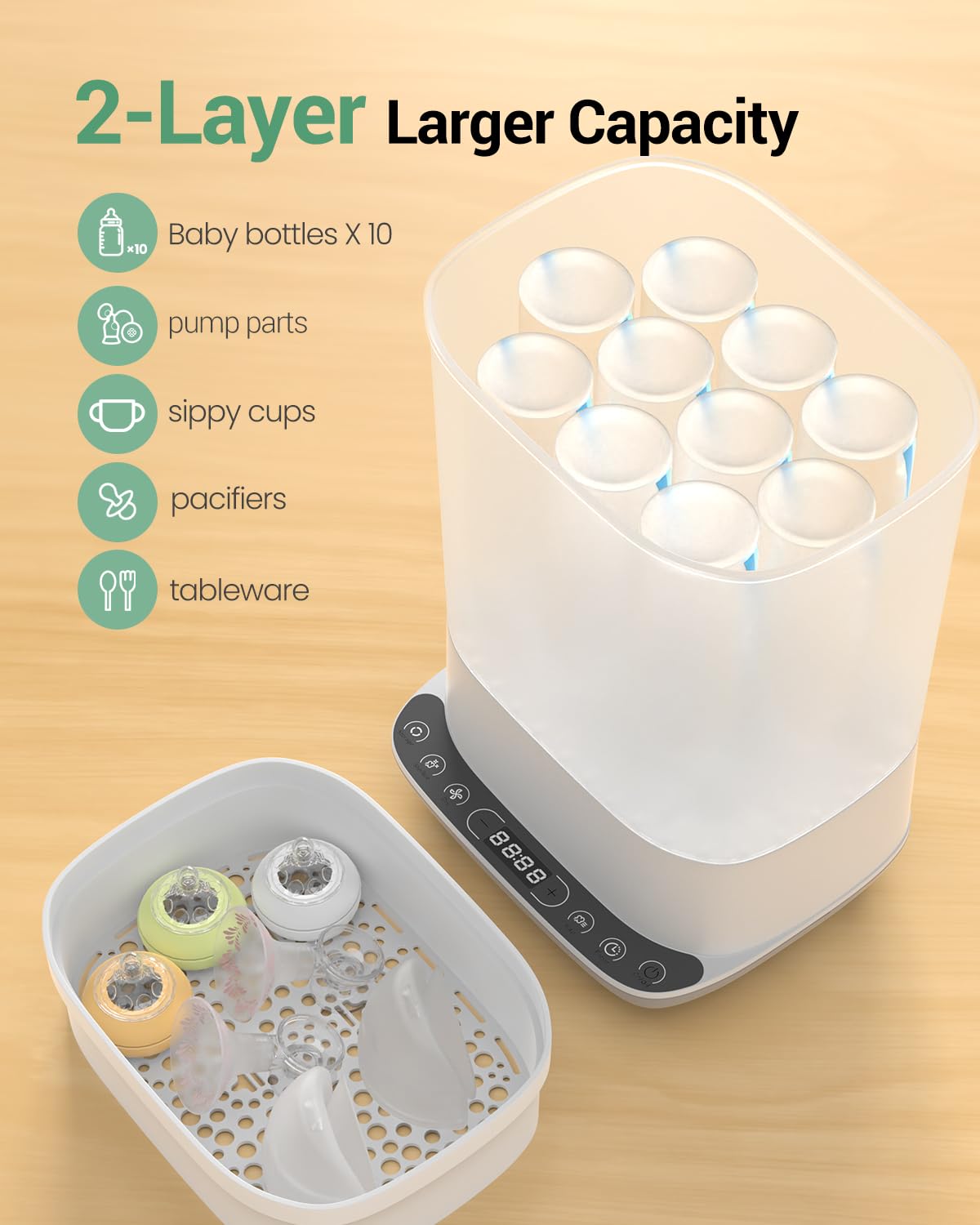 Baby Bottle Sterilizer | Esterilizador de Biberones, 6-in-1 HAUTURE Bottle Sterilizer and Dryer, Electric Steam Bottle Sanitizer for Baby Stuffs, Baby Bottles & Breast Pump Accessories