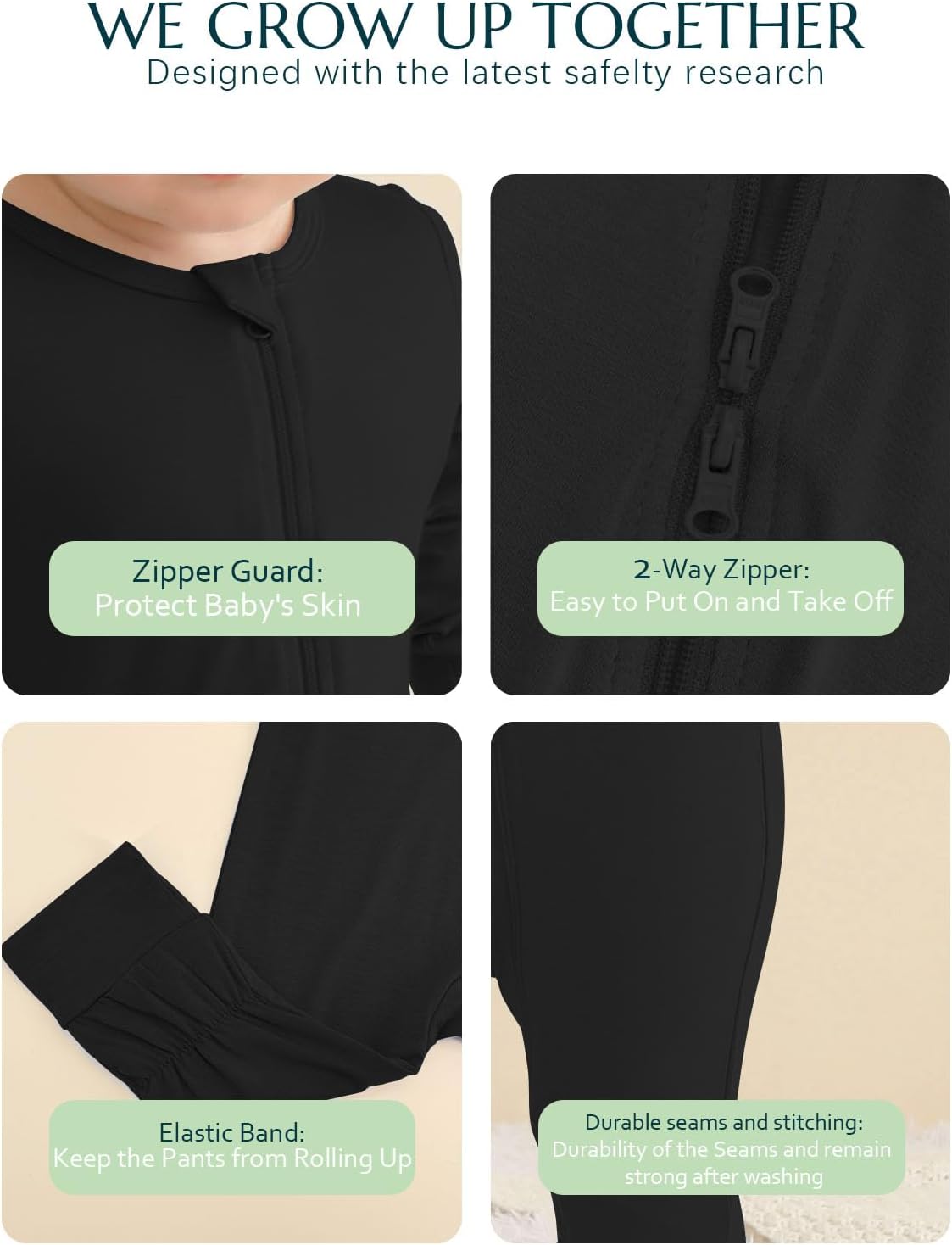 Jimonda Baby Romper Boys Girls Bamboo Pajamas 2-Way Zipper Footless Unisex Long Sleeve Sleepers Sleep and Play 0-24 Months