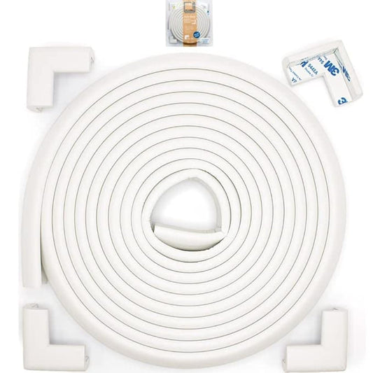 Roving Cove Slim-Fit Corner Edge Protector for Baby Proofing (Small 15ft Edge 4 Corners), Furniture Safety Bumper Guard, Soft NBR Rubber Foam, 3M Adhesive, Oyster White (Off White)