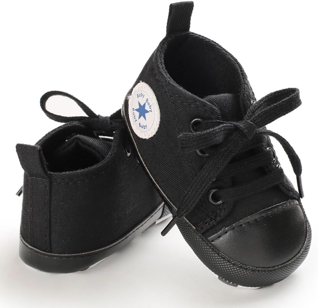 Unisex Baby Girls Boys Canvas High-top Shoes, Newborn Infant Anti-Slip Soft Sole Frist Walking Breathable Sneakers
