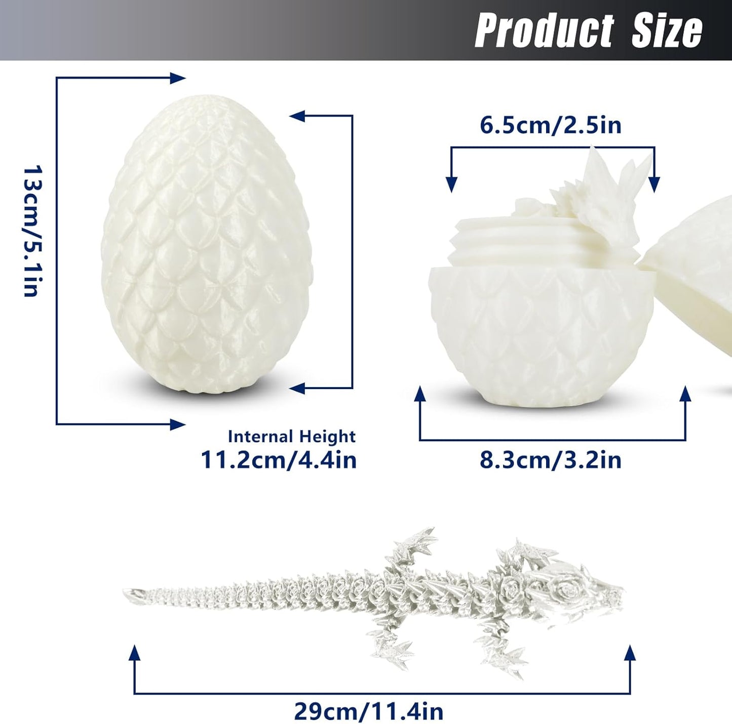 Easter Dragons 3D Printed Dragon Egg with Dragon Inside Crystal Dragon Fidget Toy for Adult Full Articulated Dragon for Home Office Decor