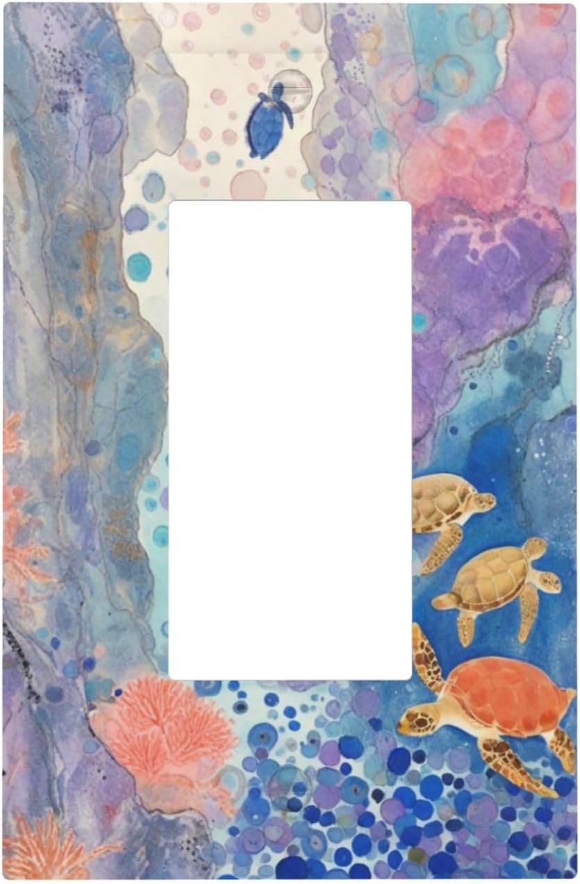 Turtle Coral Fish Watercolor Colorful Underwater World Decorative Outlet Covers 1 Gang Single Rocker Light Switch Cover Plate Wall Plates GFCI Faceplate for Kids Room Home Decor