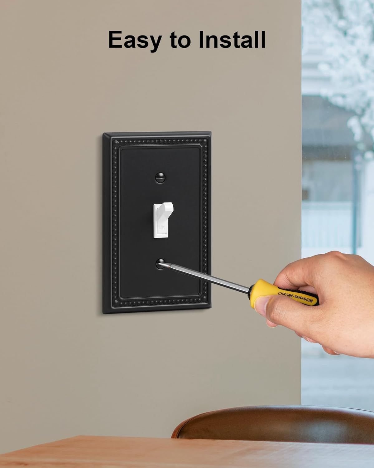 6-Pack Single Toggle Light Switch Cover Plate, Pearls Decorative Switch Plate Covers, Black 1 Gang Metal Wall Plate, Corrosion Resistant