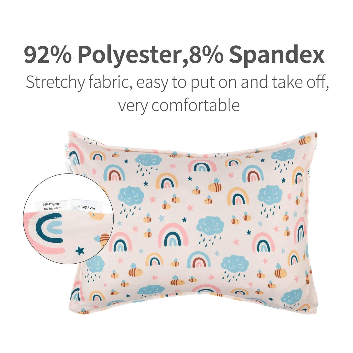 ALVABABY Toddler Pillowcases Stretchy Soft Kids Pillow Cover 2 Pack Fit 13"x 18" or 12"x19" Envelope for Girl Boy Sleepy Travel