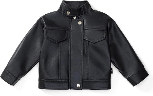 Baby Girl Autumn PU Faux Leather Jacket Kid Boy Motorcycle Oblique Zipper Coat