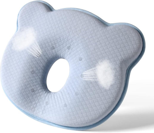 Memory Foam Travel Pillow,Portable Cute Cartoon Bear Soft and Cozy Pillow (Blue)