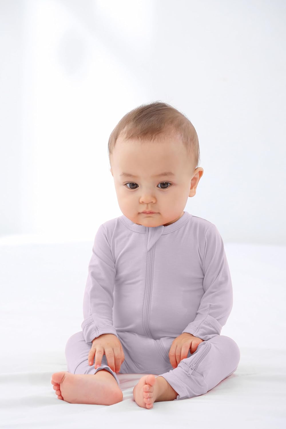 GUISBY Baby Pajamas with Mitten Cuffs - 3Pcs Girls Boys 2 Way Zipper Long Sleeve Rayon Sleepers