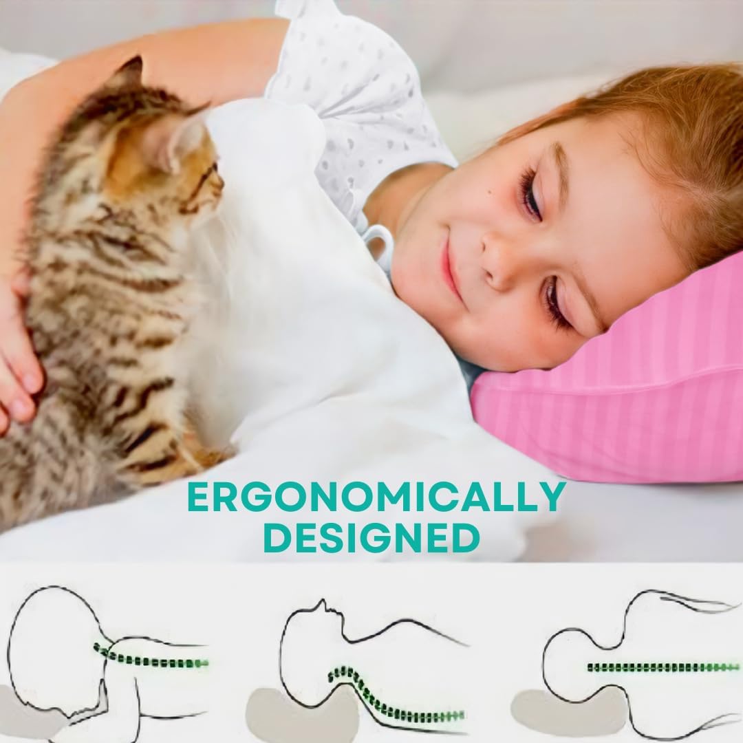 kinder Fluff Toddler Pillow (2-Pack) – Small Pillows for Kids - Hypoallergenic, Machine Washable & Lump Free - Intended for Children 2+ Years (10x15in, Pink)