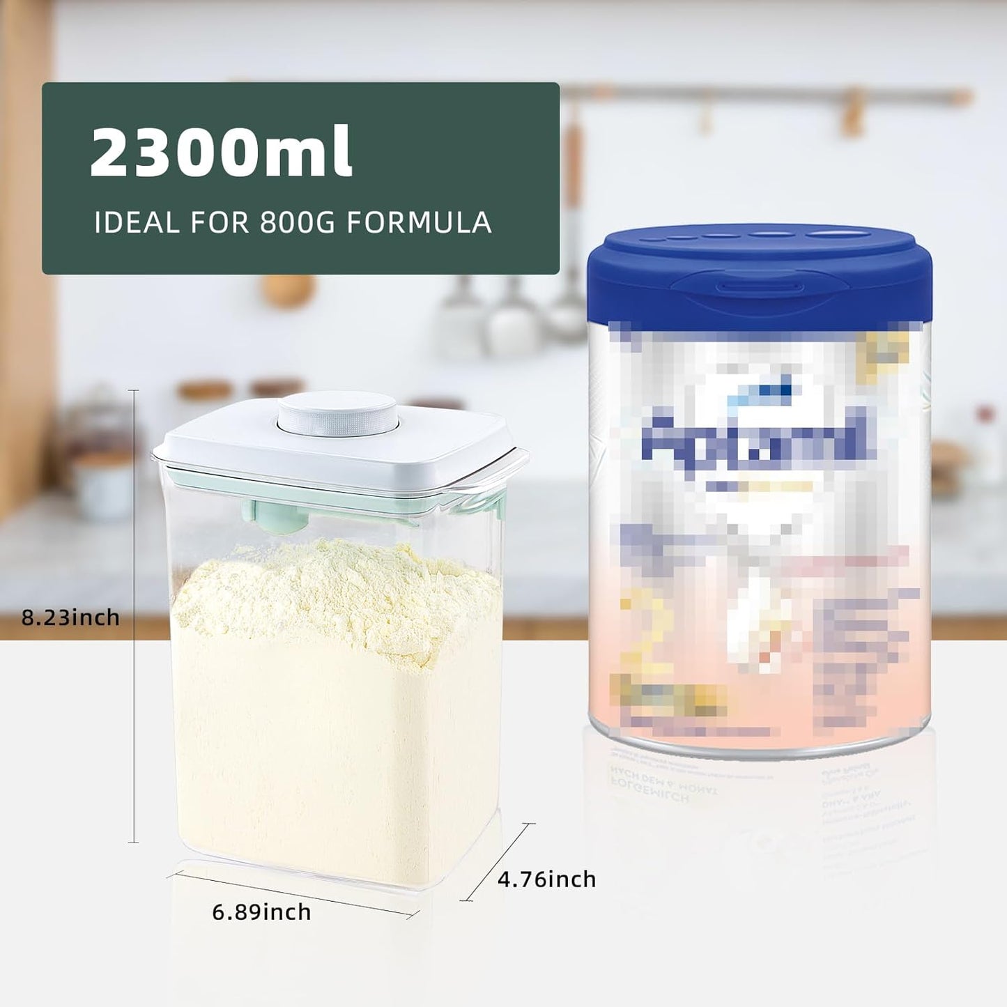 Baby Milk Powder Container - 2300ml Air Tight Formula Dispenser with Spoon and Scraper, BPA-Free, Clear, 28OZ, 1.76LB, 800g