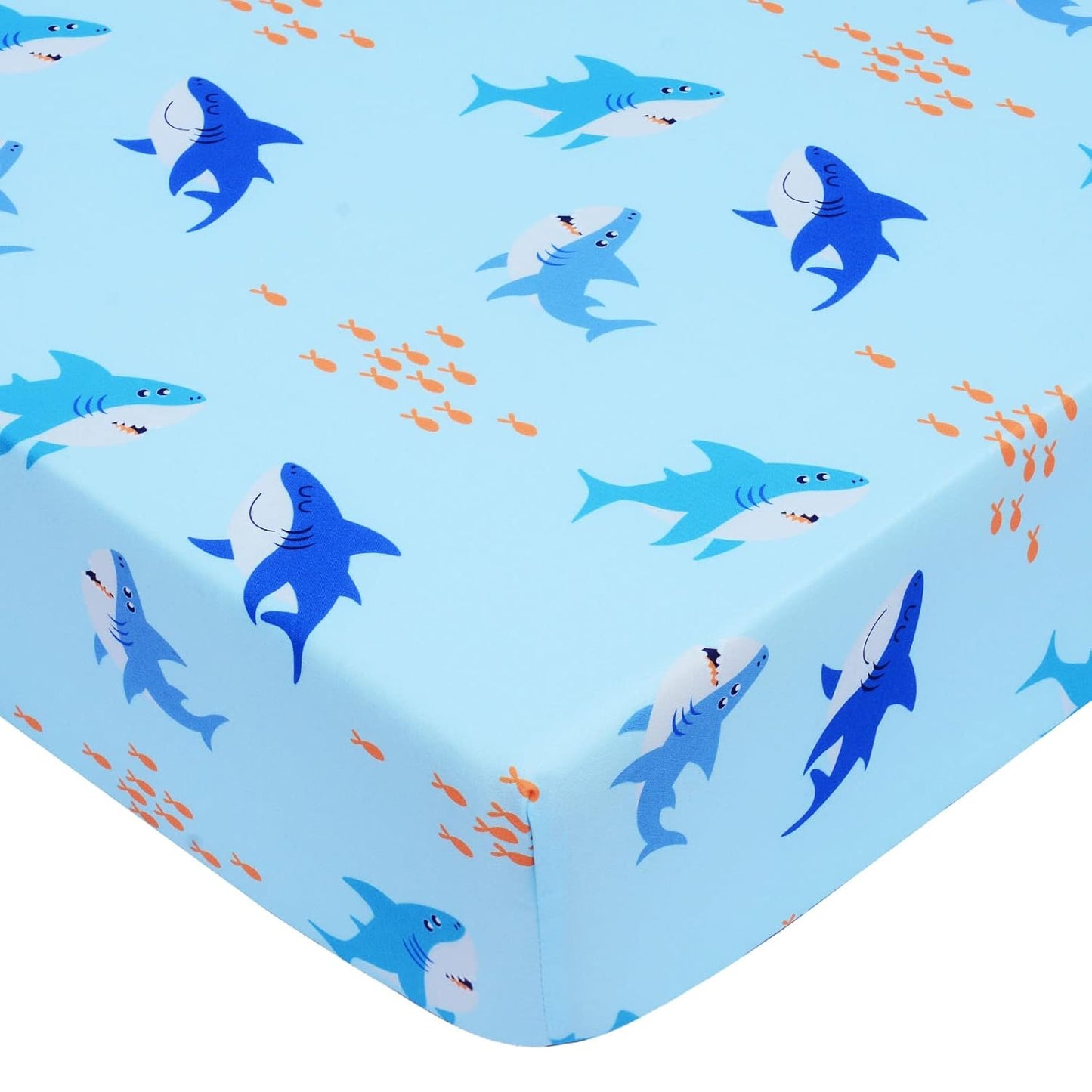 UOMNY Crib Sheet for Baby Boys Shark Fitted Crib Sheets for Standard Crib and Toddler Mattresses Ocean Crib Mattress Sheets for Daycare 52 x 28 Blue