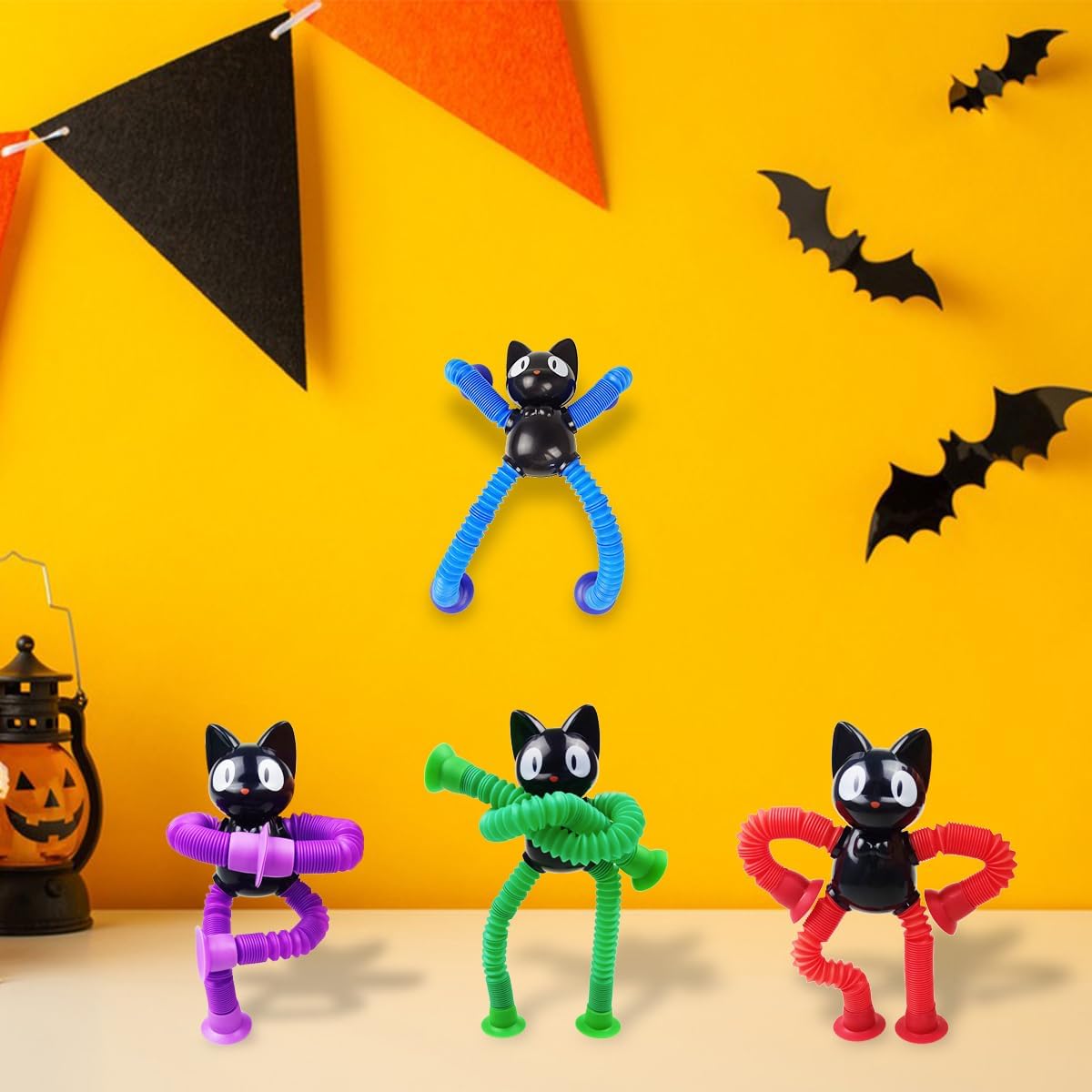 Anditoy 4 Pack Halloween Black Cat Suction Cup Pop Tubes Toys Sensory Toys for Kids Boys Girls Halloween Party Favors Halloween Treat Bags Gifts