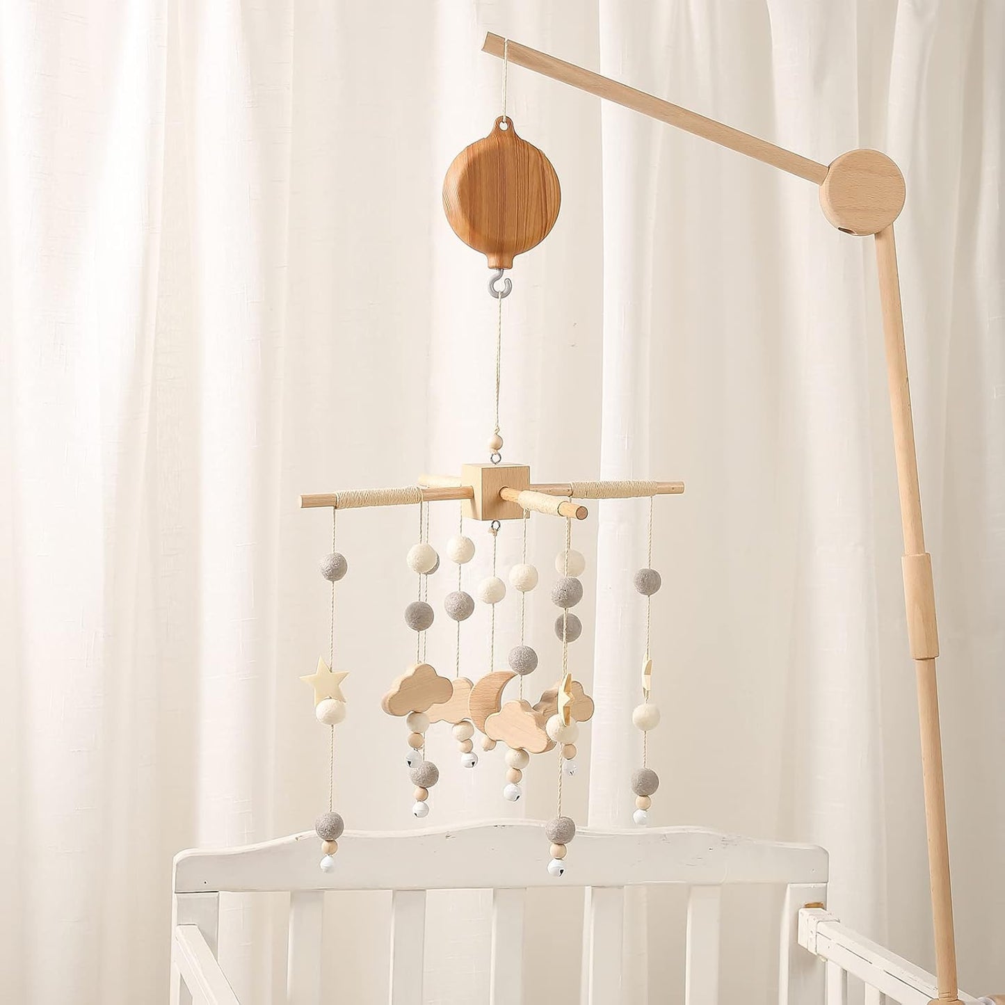 Baby Crib Mobile Musical Box - Mobile Rotary Music Box Imitation Wood - Music Box with Rotating Hook -Crib Mobile Motor Battery Operated Plays 12 Tunes Crib Toys Attachments (Without Arm)