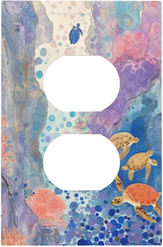 Turtle Coral Fish Watercolor Colorful Underwater World Outlet Covers 1 Gang Duplex Light Switch Cover Decorative Switch Plates Electrical Receptacle Faceplate Wall Plate for Kids Room Home Decor