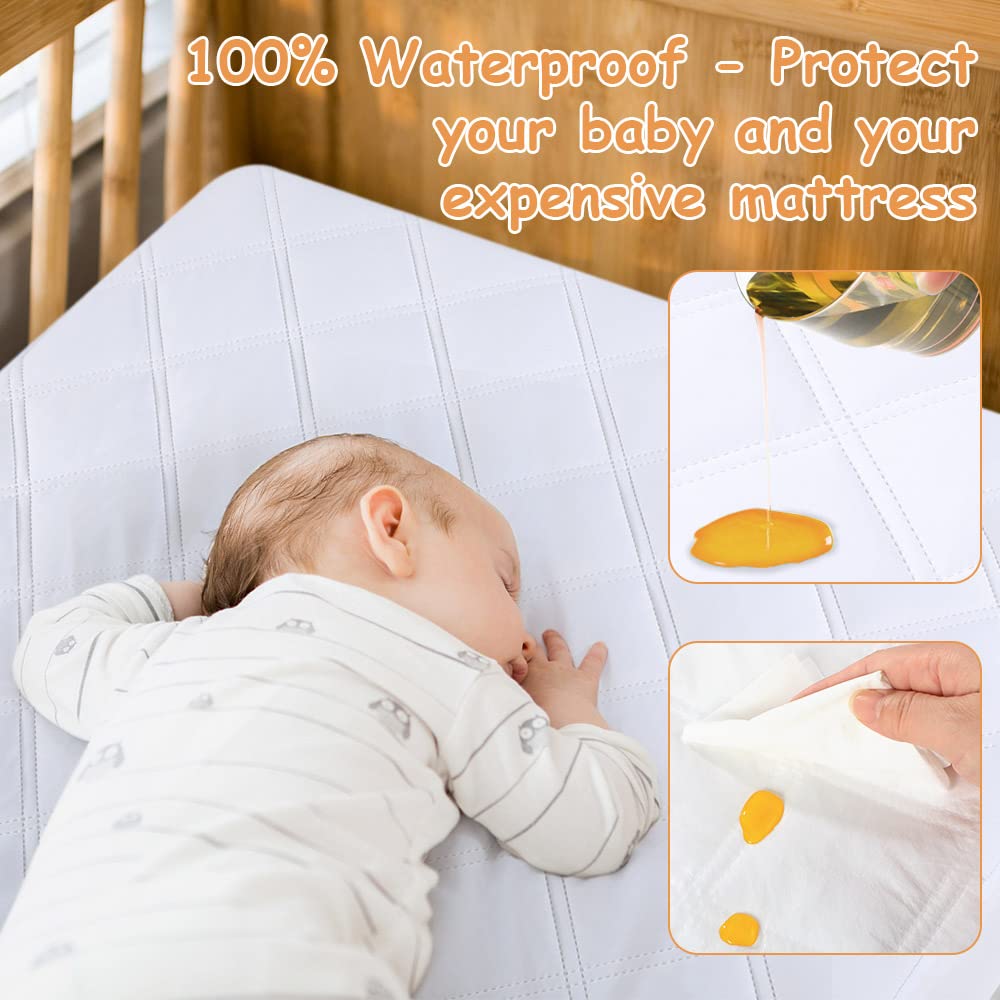 Yoofoss Waterproof Crib Mattress Protector, Quilted Crib Mattress Pad Cover Ultra Soft and Breathable, Machine Washable Toddler Mattress Protector for Standard Baby Crib Size 52''x28''