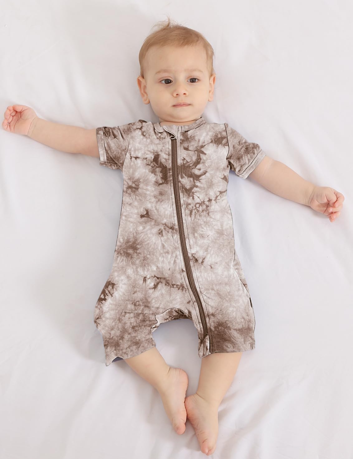 Jimonda Baby Girl Boys Rayon From Bamboo Pajamas 3 Pack Short Sleeve Footless Romper 2 Way Zipper Tie Dye Pjs Sleeper 0-24M
