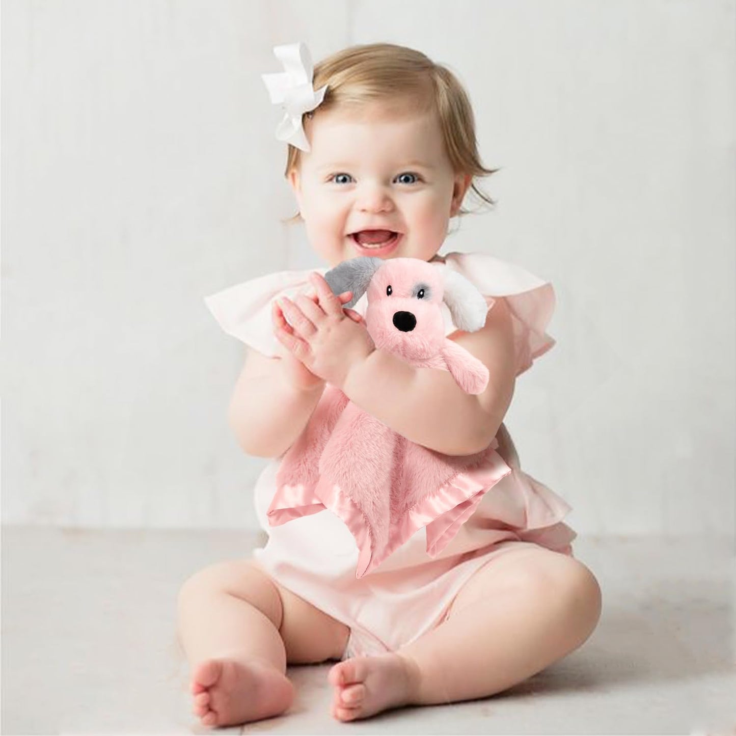 Puppy Baby Security Blanket for Toddler Infant Newborn Boys and Girls Soft Lovey Stuffed Animal with Plush Fabric and Satin Backing, Lovely Snuggle Toy, Pink 13.5 Inch