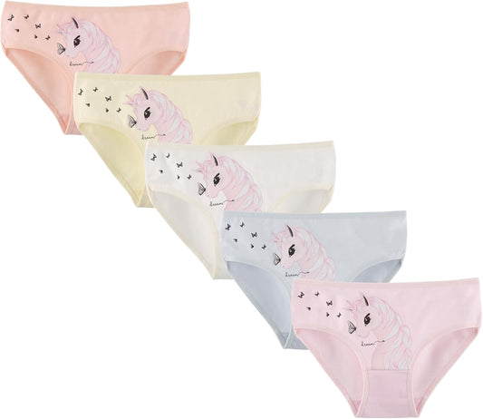 Donella Girls' Soft Cotton Underwear - Kids Bikini Brief Panties for Girls and Toddlers 5-Pack, Age: 2-15