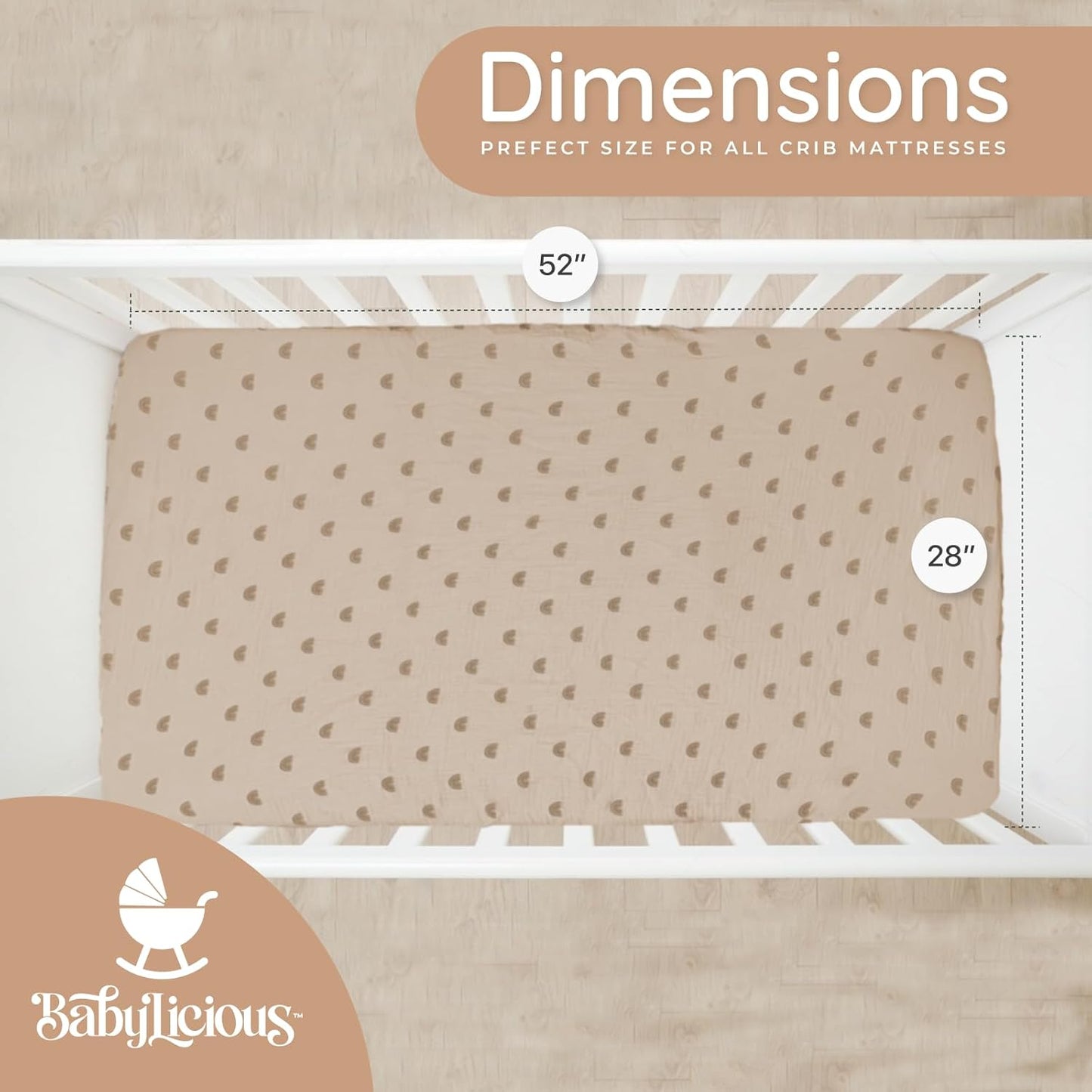 Muslin Crib Sheets 52"x28" - 2 Pack Cotton Fitted Crib Sheets for Boys & Girls - Baby Crib Sheets Neutral Sunset Design, Fits Standard Crib & Toddler Mattress