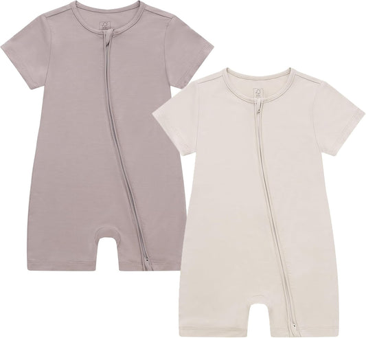 JunNeng Baby 2 Pack Rayon of Bamboo Romper Sleeper 2 Way Zipper Short Sleeve Jumpsuit Zipper Footless One-piece