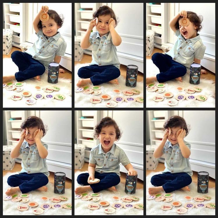 bee smart Wooden Memory Game - Matching Memory Game for Kids 3 and Up, 16Pcs | Educational Toy for Preschool Toddlers Board Games (Space)