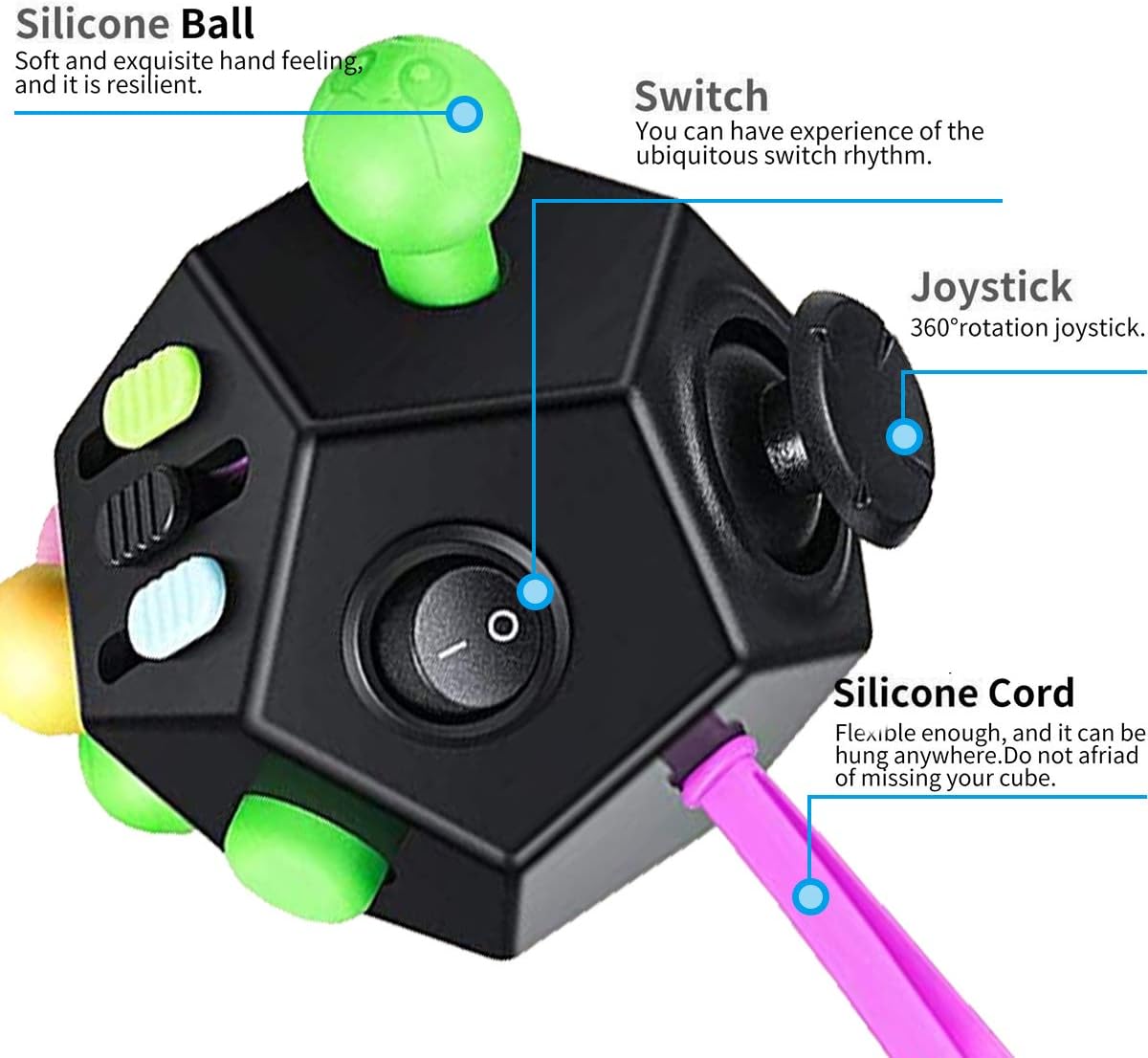 12 Sides Cube Toys,Fidget Toys Relieves Stress and Anxiety for Kids,Teens and Adults with ADD,OCD,ADHD,Autism (Black / B2)