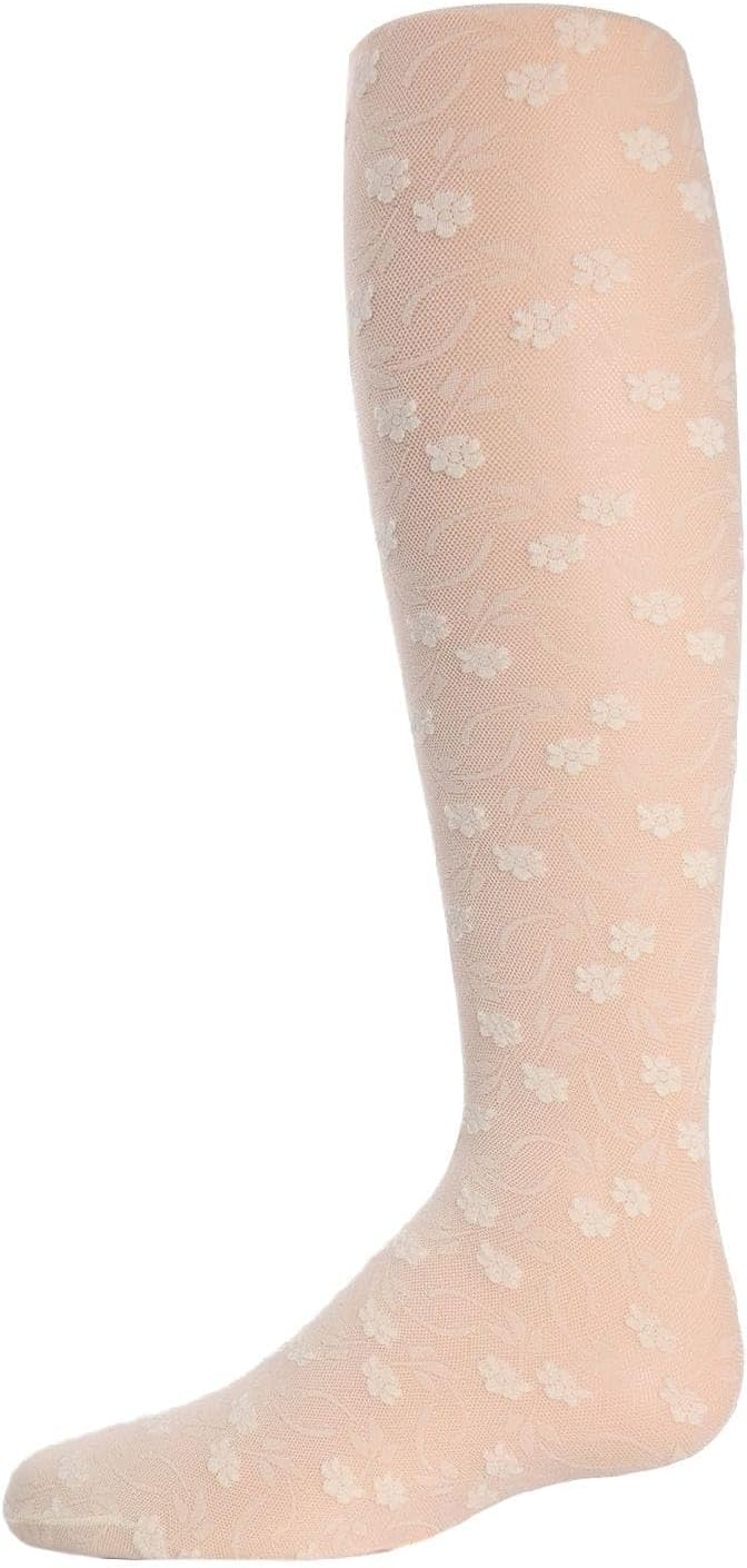 MeMoi Sweet Blossoms Sheer Tights for Girls, Ultra Soft and Lightweight Floral Lace Girls Tights - Sizes 2-14