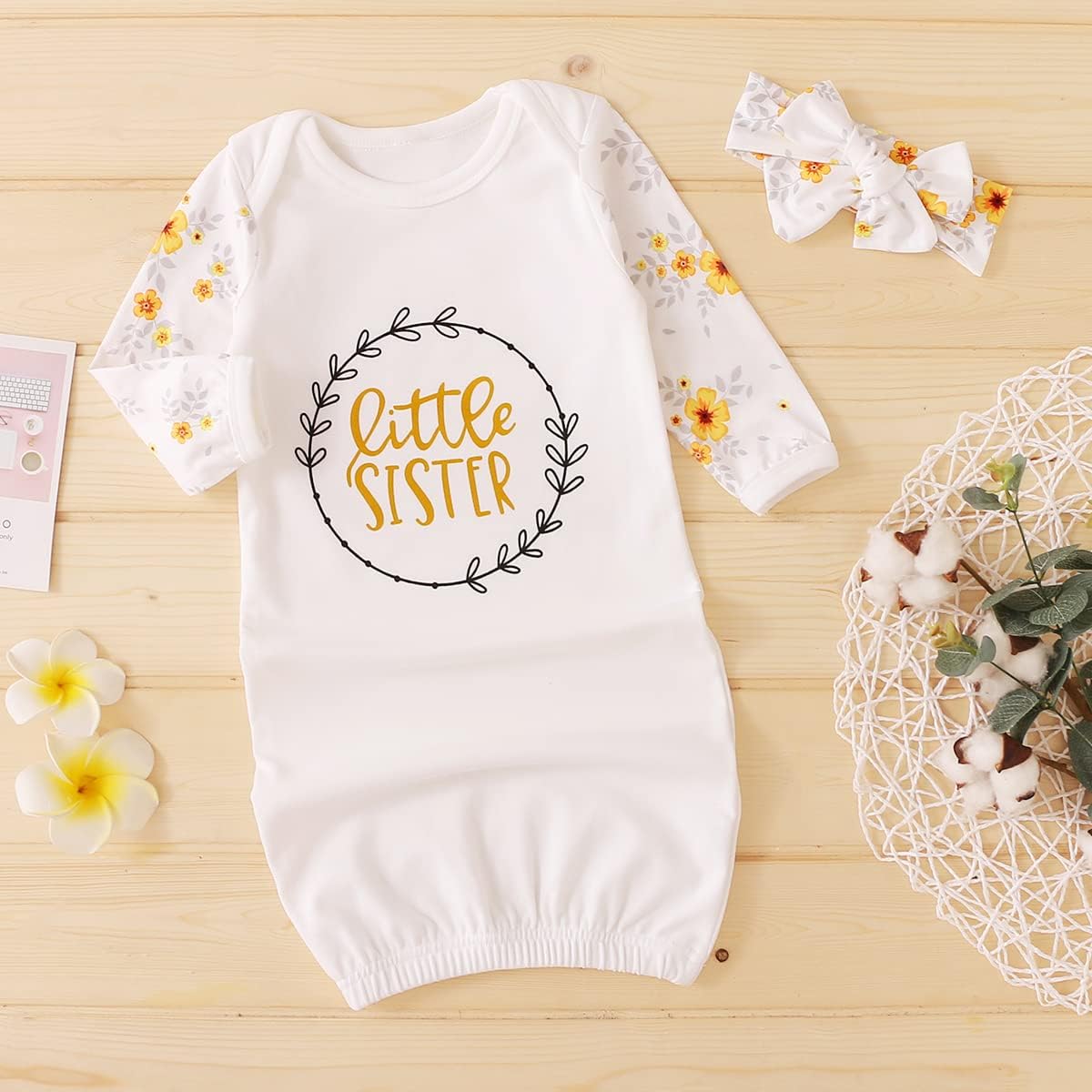 AMAWMW Newborn Baby Girl Little Sister Sleeper Gown Stripe Long Sleeve Nightgown Pajamas Gifts Stuff Essential Outfit