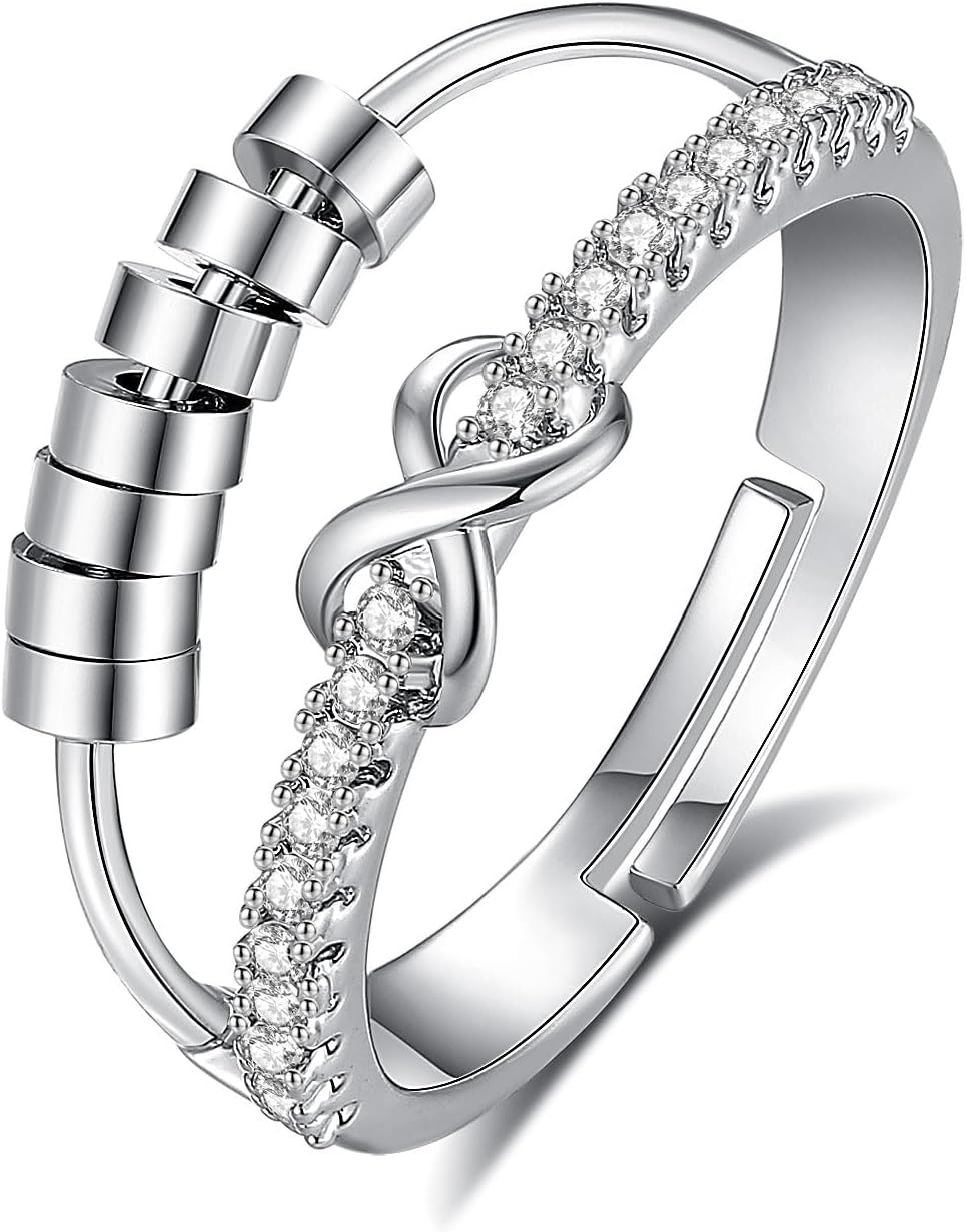 INFUSEU Funny Spinner Fidget Rings for Women Girls Anti Anxiety Stress Worry, Adjustable Size