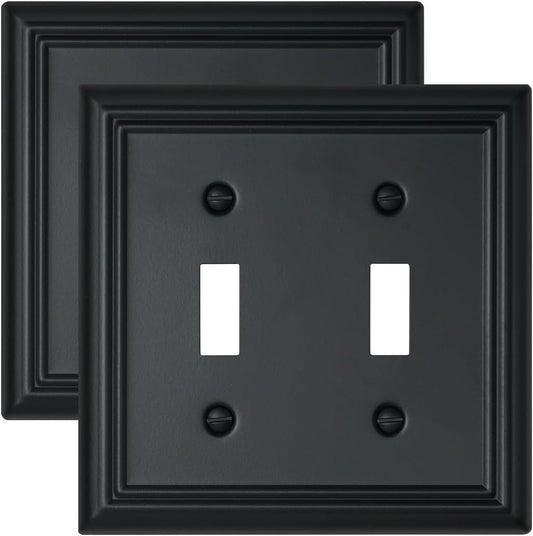 2-Pack Double Toggle Wall Plates, Durable Metal Light Switch Covers, Decorative Switch Plate Covers with Black Finish, 4.96''*4.88'', Midsize