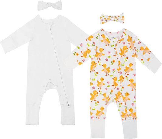 Satol Baby Girl Cotton Clothes, One-Piece Zip Front Footed, 2 Way Zipper Outfit Baby Clothes for Girls