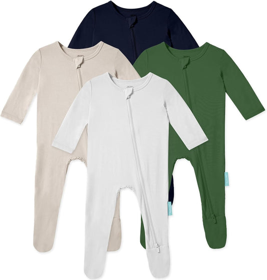 Baby Zipper Footie Pajamas, Supersoft Bamboo Rayon Baby Footed Pjs Boy Girl 0-3-6-9-18-24 Month Coverall Sleepers