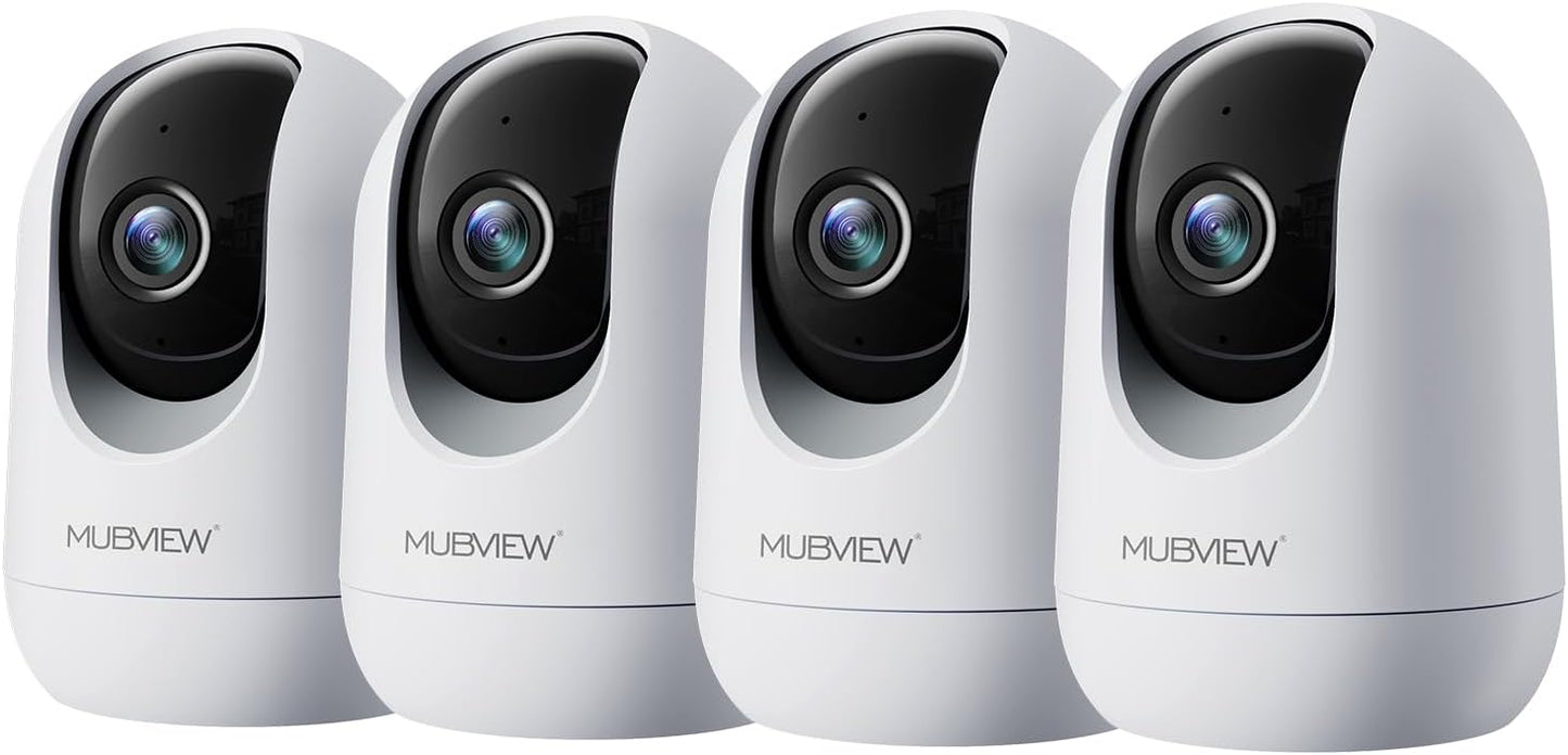 MUBVIEW Pet Camera with Phone App, Indoor Security Camera, 2.4/5GHz WiFi Cameras for Home Security, Wired Cameras for Dog/Elder/Baby, Motion Tracking, PT, 7X24, Two-Way Audio, 2K Night Vision (4 Pack)