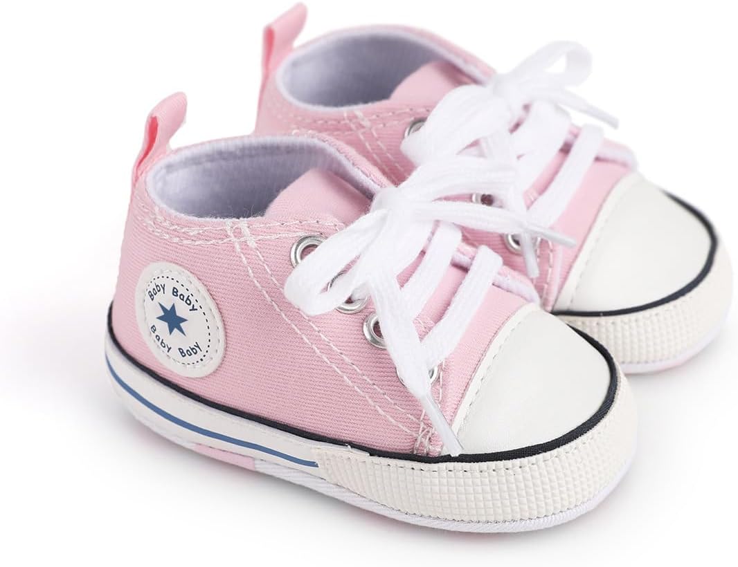 Unisex Baby Girls Boys Canvas High-top Shoes, Newborn Infant Anti-Slip Soft Sole Frist Walking Breathable Sneakers